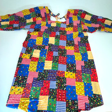 Vintage House Smock Apron M Handmade Cotton Patchwork Print Back Tie No Pockets