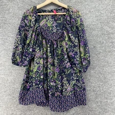 Pure Energy Dress Women S Small Blue Floral Shift Short Square Neck Long Sleeve