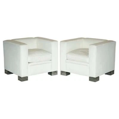 PAIR OF RRP £15,500 VISCOUNT DAVID LINLEY IVORY WHITE LEATHER MAX CLUB ARMCHAIRS - Image 1 of 4