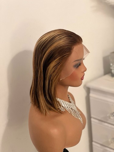 Parrucca capelli umani 100% brasiliani 13x4HD pizzo corto 12 pollici 180% Dens Style Me Unit 14 - Foto 8 di 8