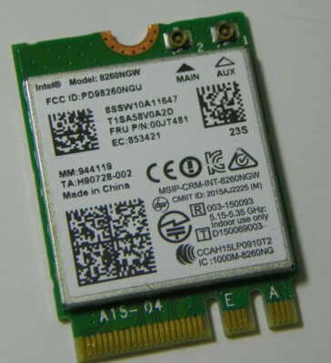 Lenovo OEM P/N 00JT481 Intel Dual Band Wireless-AC 8260 8260NGW BT NGFF 867Mbps