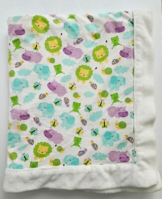 White Blue Green Purple Baby Blanket Elephants Lion Hippo Frog Minky Raised Dots
