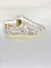 Ama Brand Shoes Woman in White Leather with Gold Inserts Size 37 MF AB011