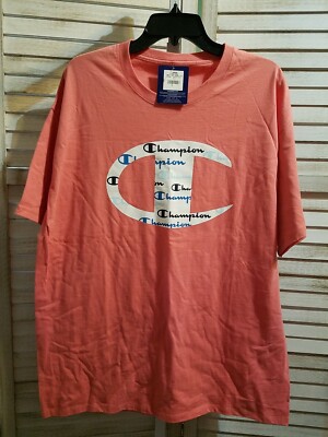 Champion Mens Shirt Size XL Citrus Pink Script Graphic Logo Short ...