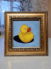 ORIGINAL Oil Painting HANDMADE Miniature Duckling Contemporary Wall Art Bathroom