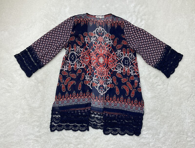 Jolt Womens Size S Open Front Sheer Multicolor Kimono Cardigan Sweater Duster