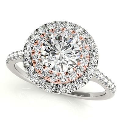 0,75 ct. Halo bicolor einzigartiges Design Diamant Verlobungsring in 14k massiv Gold