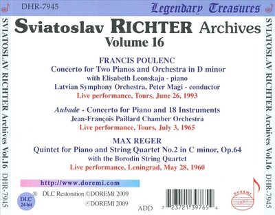 REGER: PIANO QUINTET; POULENC: CONCERTO FOR 2 PIANOS; AUBADE NEW CD