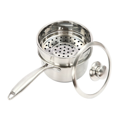 Stainless Steel Saucepan with Steamer 1.37QT Japanese Pot with Glass Lid Round
