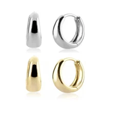 Women Girl Small Wide Band Plain Hinged Hoop Huggie Chunky Earrings 15mm PE62