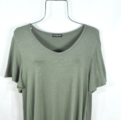 Cha Cha Vente Women's Blouse 1X Green V-Neck Short Flutter Sleeve Top NWOT