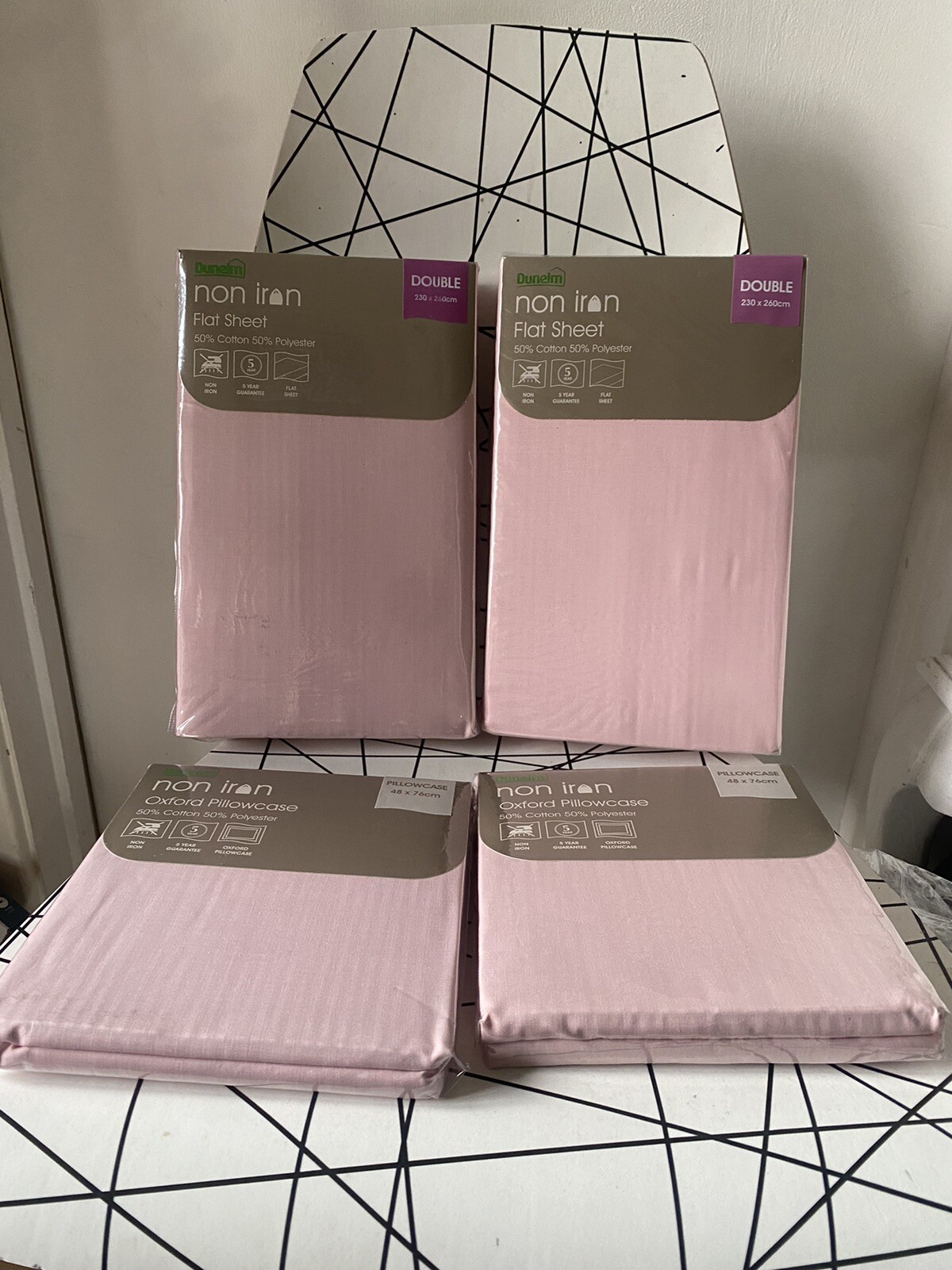Dunelm Dusky Pink Double Flat Sheet & Oxford Pillow Cases X 2 non iron