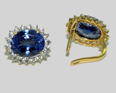 Natural Tanzanite Stone 925 Sterling Silver Gold Plated Designer Stud Earrings