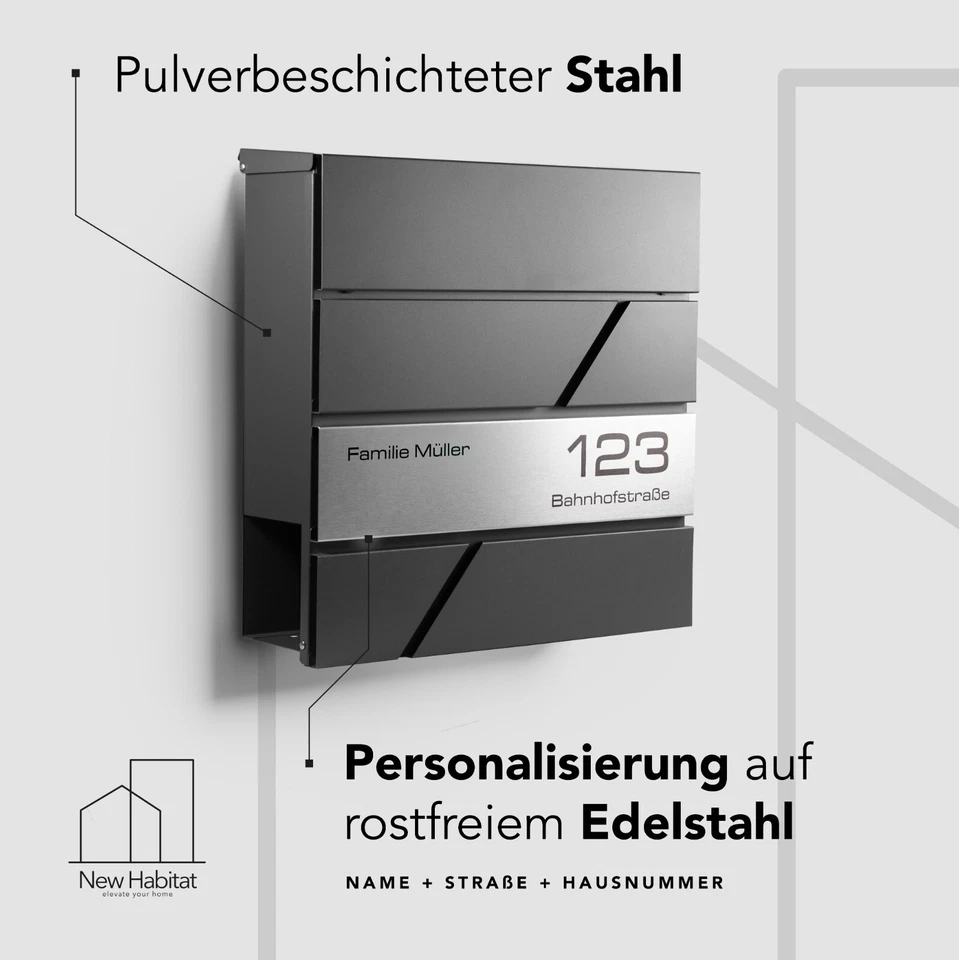 Modern Letterbox Anthracite with Newspaper Compartment Personalised inc Mounting Mat. - Image 4 of 4