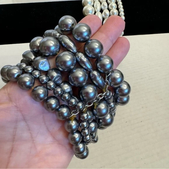 CHICO’S SET OF 2 Faux Pearl Multi Strand Stretch BRACELET 6 Strand Stack Chunky - Image 4 of 4