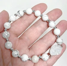 Stone Bracelet Woman Howlite White Druzy Stone Stretch Bracelet Sentimental 