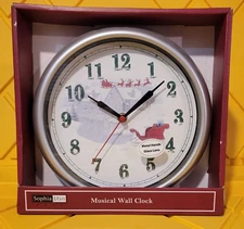 Musical Christmas Wall Clock Sophia Elan Decor Winter Sleigh Snow Scene 10"