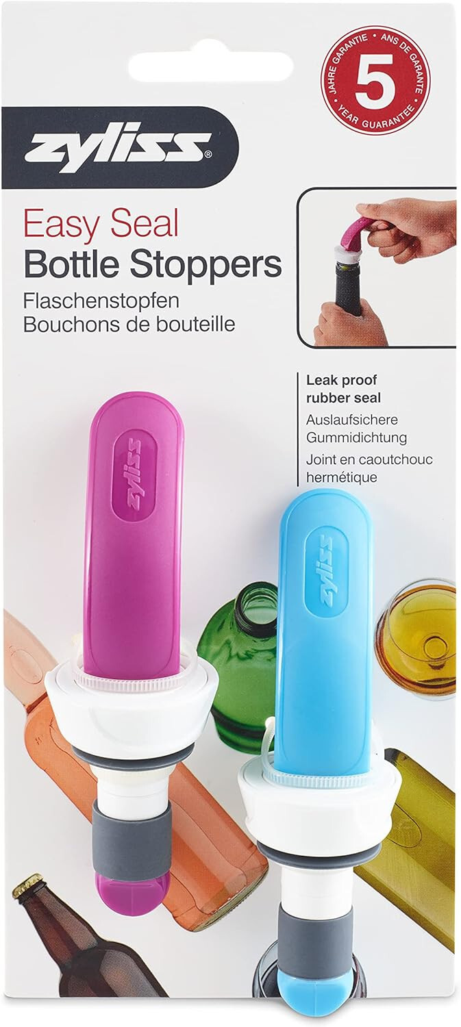 2 x Zyliss Easy Seal Bottle Stopper Leak Proof Blue and Purple No Leakage