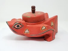 Indonesian / Balinese Handcrafted Wooden Red Frog Toad Box / Holder