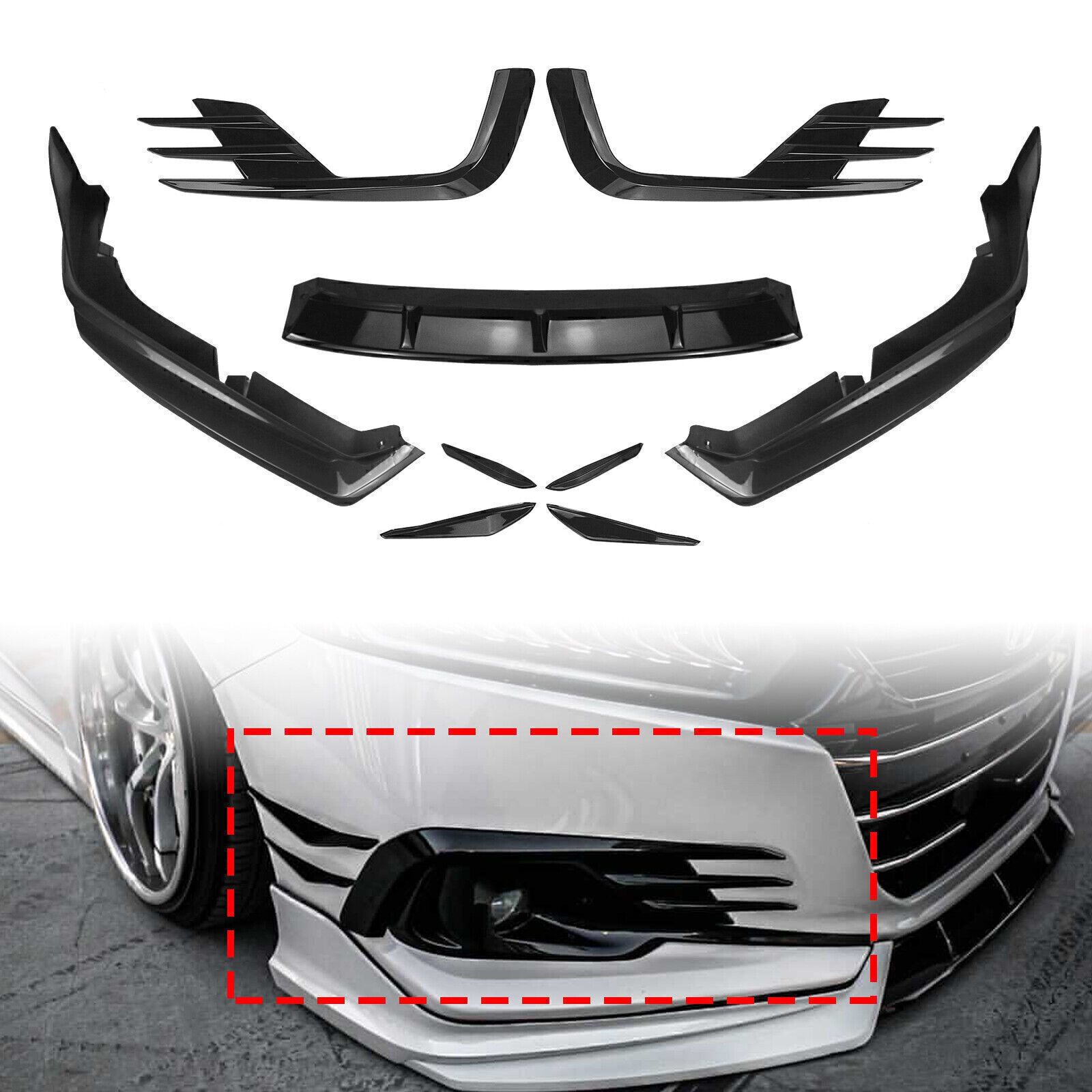 Body Kit Front Spoiler + Air Vent Trim + Side Trim For 21-22 Honda Accord Yofer