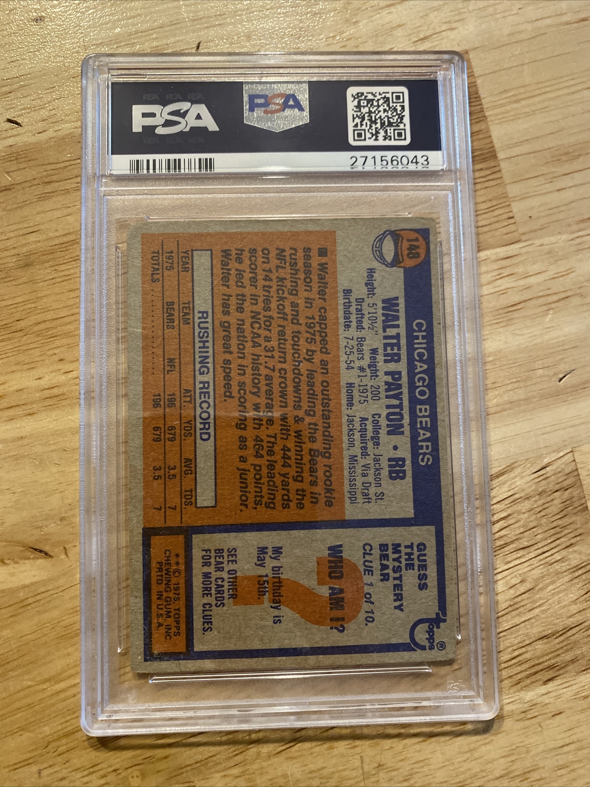 Walter Payton ROOKIE PSA 2 Topps 1976 Chicago IL Bears Vintage Football Card NFL view 9