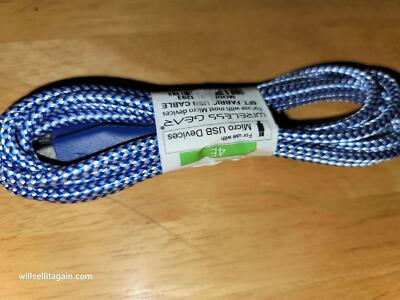 Wireless Gear 6Ft  USB to Micro Braided Fabric Charging Cable - Blue