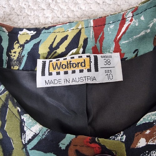 Vintage Wolford abstrakt Blumen 3/4 Ärmel durchgehend große Knöpfe Shirt Top Gr 10 - Bild 5 von 7