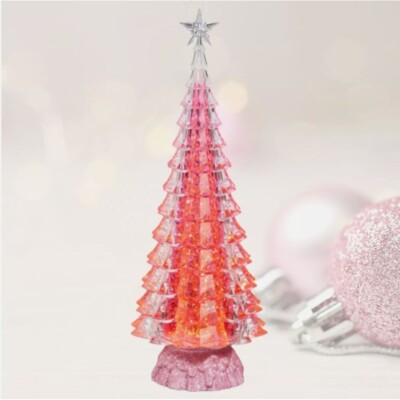 15'' LIGHTED PINK TREE WITH SWIRLING GLITTER Battery Timer Christmas RAZ 4419291