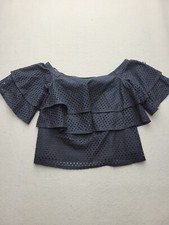 Banana Republic Womens Top XS Blue Crop Off Shoulder Layered Ruffle NEW