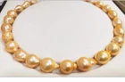 HUGE 17"15-18MM NATURAL SOUTH SEA GENUINE GOLD PEARL NECKLACE 12888