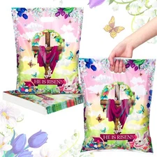 50 Pcs Happy Easter Gift Bags with Handles Easter Bunny Plastic Tote Bags He ...