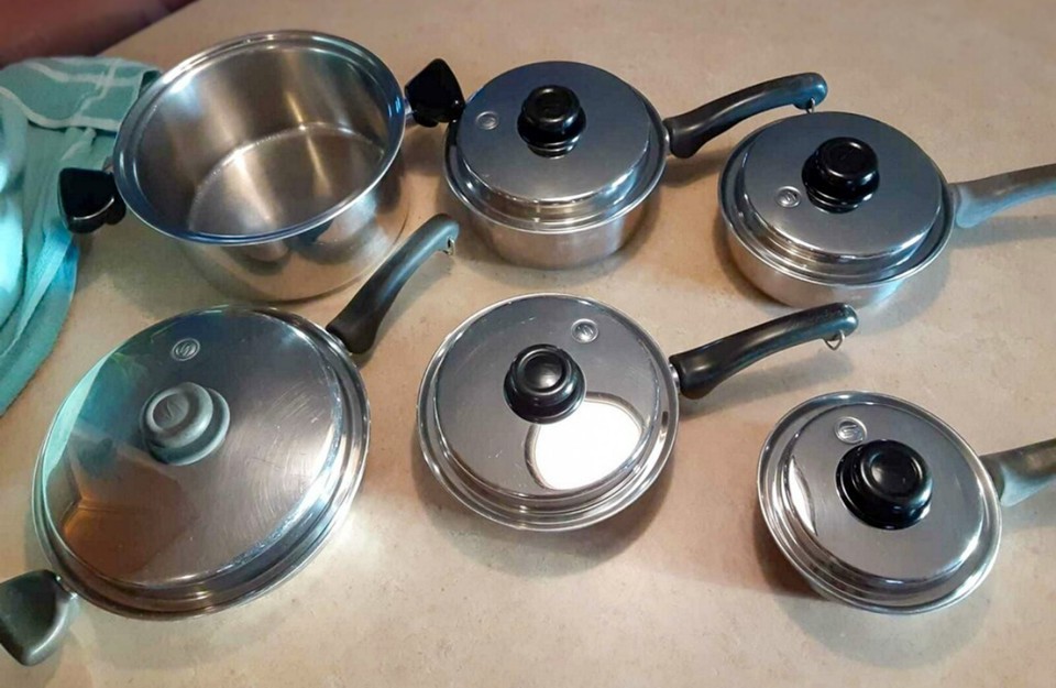 Saladmaster 11 Piece Set Pots Pans W/Vapo Lids Skillet Dutch Steamer Sauce eBay