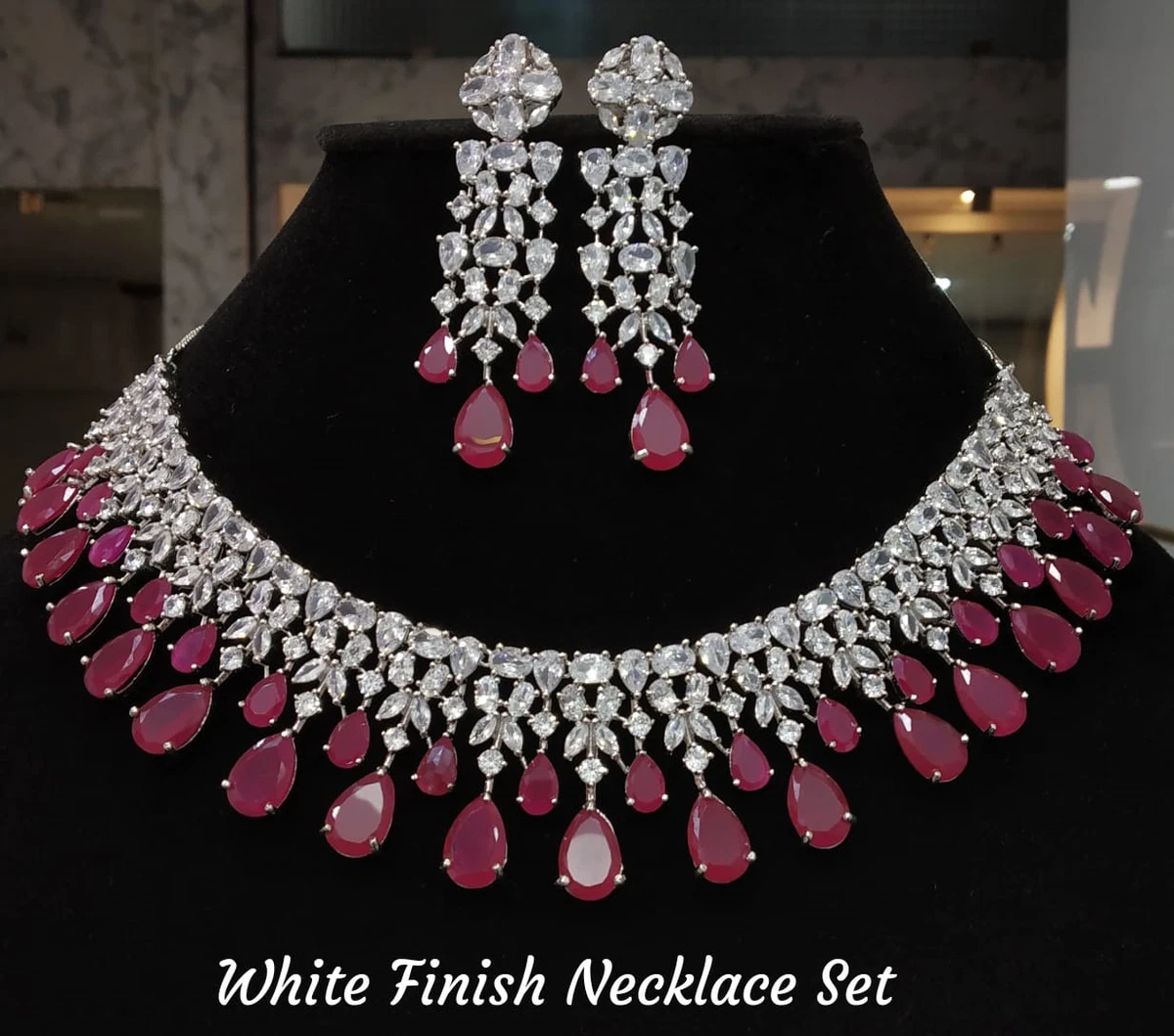 Cz Pink Diamond Choker Necklace Set