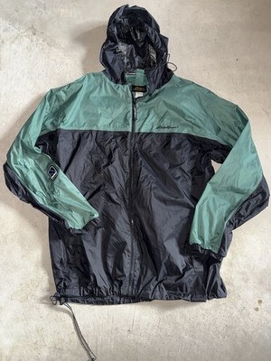 Eddie Bauer Green Black Waterproof Windbreaker Full Zip Jacket Mens Size XL