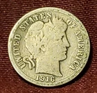 1916-P Barber Dime 90% Silver, Free Shipping