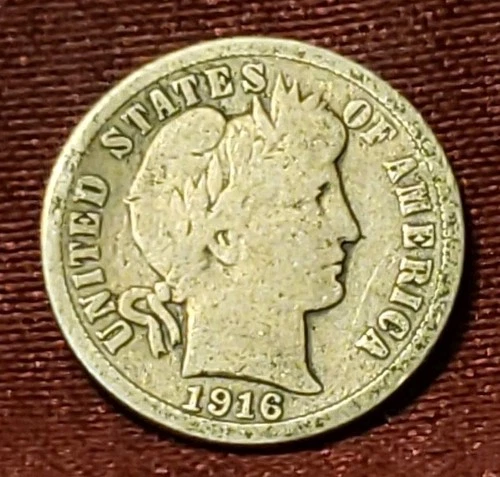 1916-P Barber Dime 90% Silver, Free Shipping