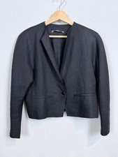 MaxMara Black Linen Cropped Collarless Single-Button Blazer 4