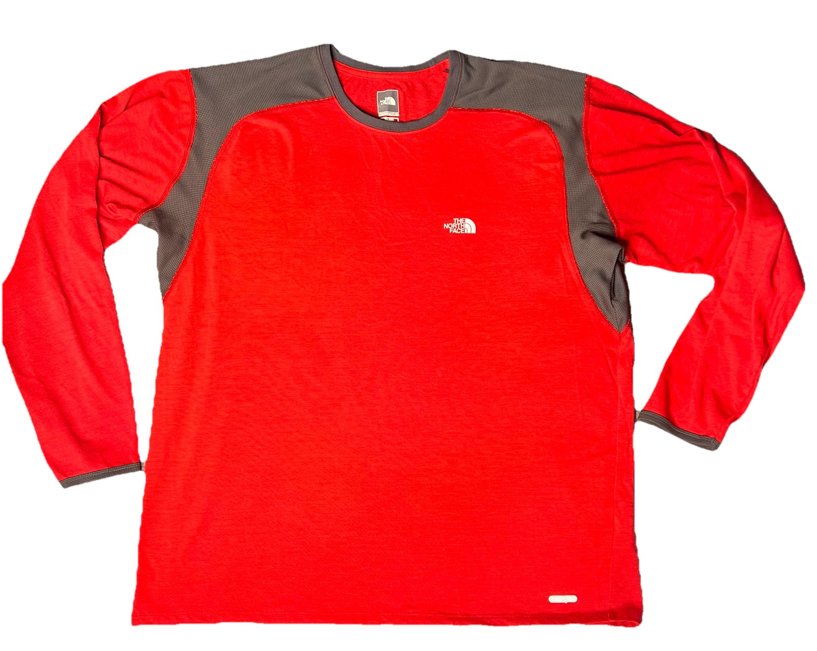 North Face Vapor Wick Long Sleeve Shirt Red Gray Mens XL Moisture-Wicking Activewear