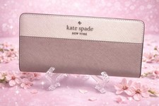 Kate Spade New York Zip-Around Wallet Gray Beige Credit Card Slots Logo Accent