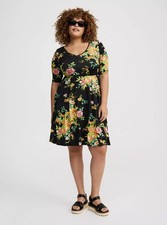 Torrid Mini Skater Dress Black Floral Short Sleeves NWT New 2X