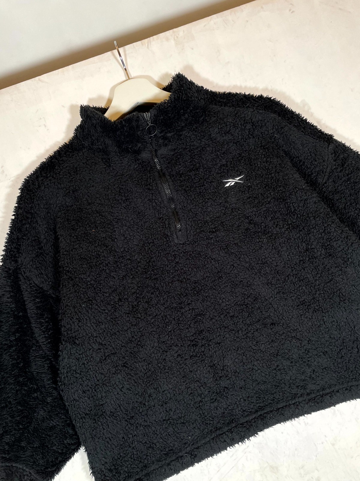 Reebok MYT Cozy Fleece Jacket Womens M Black Relaxed Fit 1/4 Zip Sweatshirt thumbnail 2