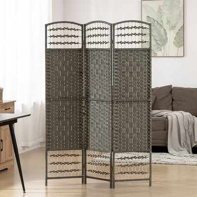 3 Panel Room Divider, Folding Screen, 5.6', Dark Gray