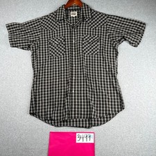 Ely Cattleman Shirt Large Black Plaid Pearl Snap Western Casual Pockets Mens