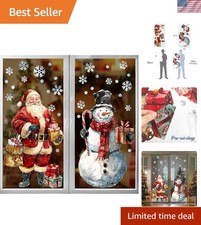 Extra Large 2 Sheet Christmas Window Clings Decoration Santa Claus Snowman Decor