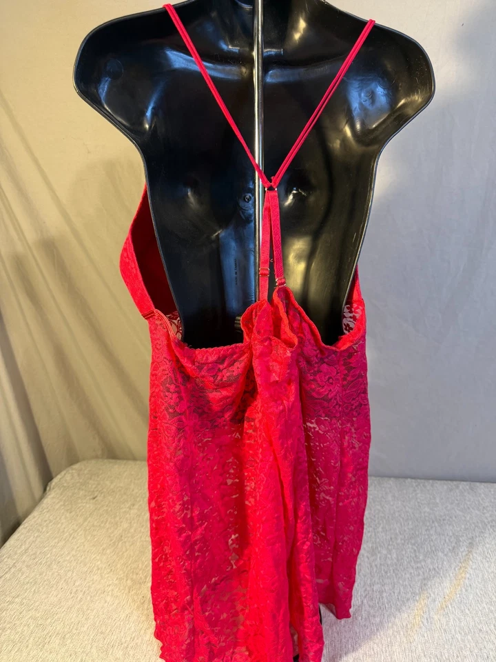 Sexy camisón de peluche de encaje rosa lila + Londres para mujer Plus 3X corto Foto 4 de 4