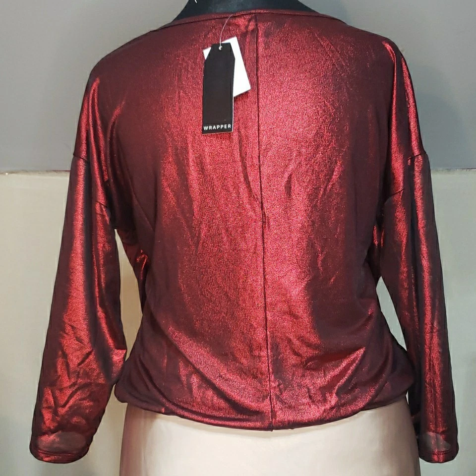 Shimmer Red Top Medium 3/4 Sleeve NWT Holiday Party - Image 2 of 4
