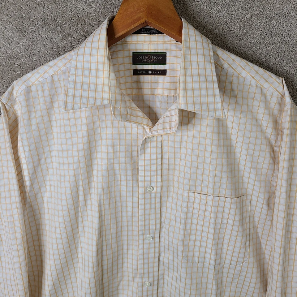 Camisa Joseph Abboud Para Hombre 17 34/35 Blanca Naranja Cuadros Algodón Elite Abotonada Foto 2 de 4