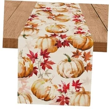 Fall Table Runner Pumpkin Seasonal Autumn Burlap Table Decoration Holiday Home 