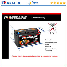 Car Battery 019 Powerline 019 670A 85Ah 4Yr Warranty 353x175x190