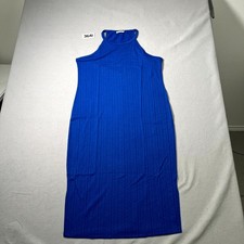 Ekouaer Midi Dress Womens XL Blue Halter Neck Cable Knit Textured Sleeveless